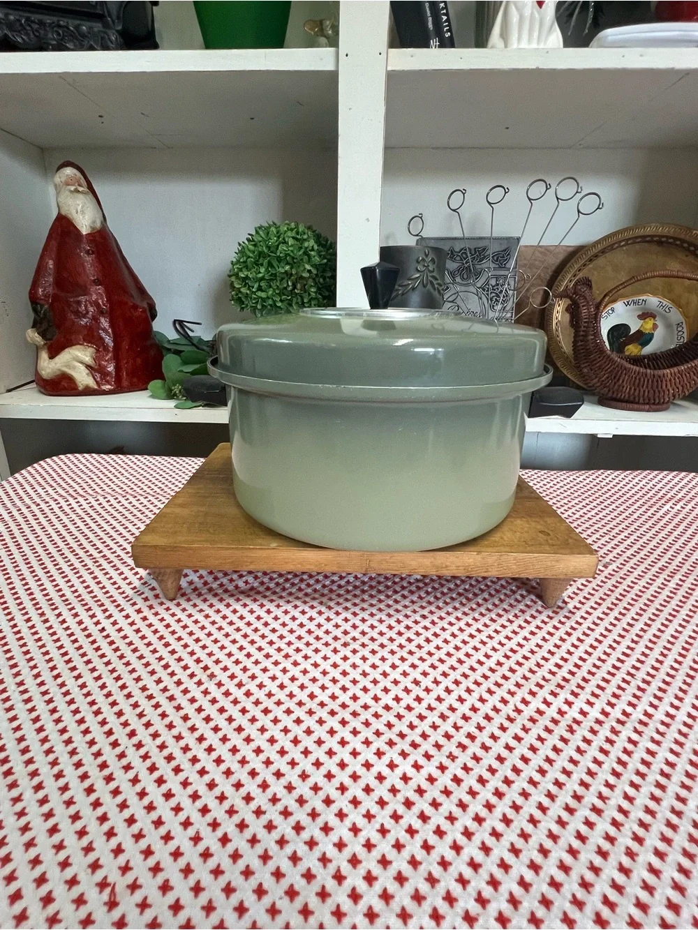 Vintage cookware green lidded pot aluminum metal retro